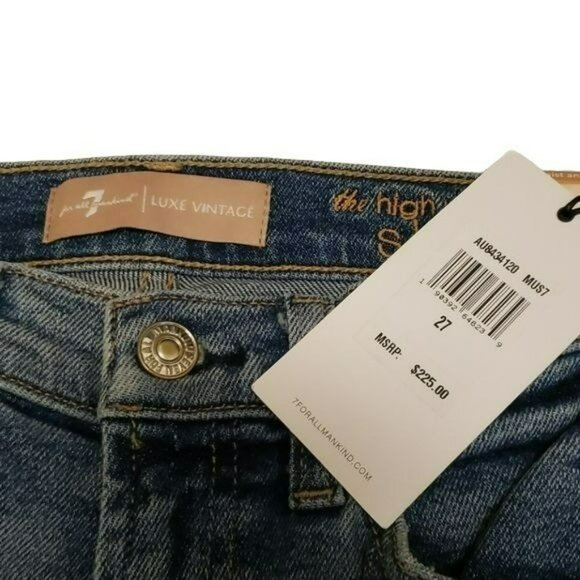 7 For All Mankind Ankle Skinny Jean High Waist Gold Stripe Blue Women's 27 - Picture 4 of 15